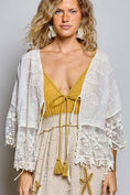 Load image into Gallery viewer, 1/2 Sleeve Lace Ruffle Trim Opening Solid Crochet Cardigan