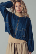 Load image into Gallery viewer, Chic Utility Zip-Up Denim Bomber Jacket