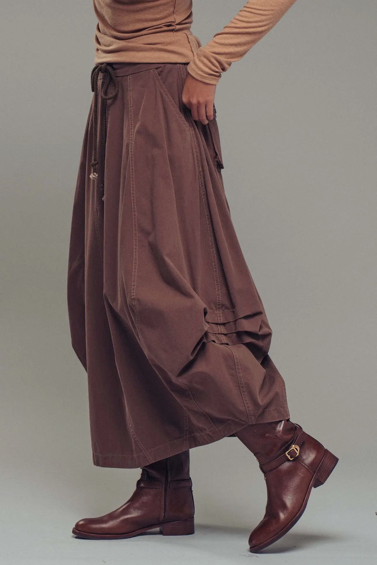The Balloon Hem Cotton Skirt - Earthy Brown