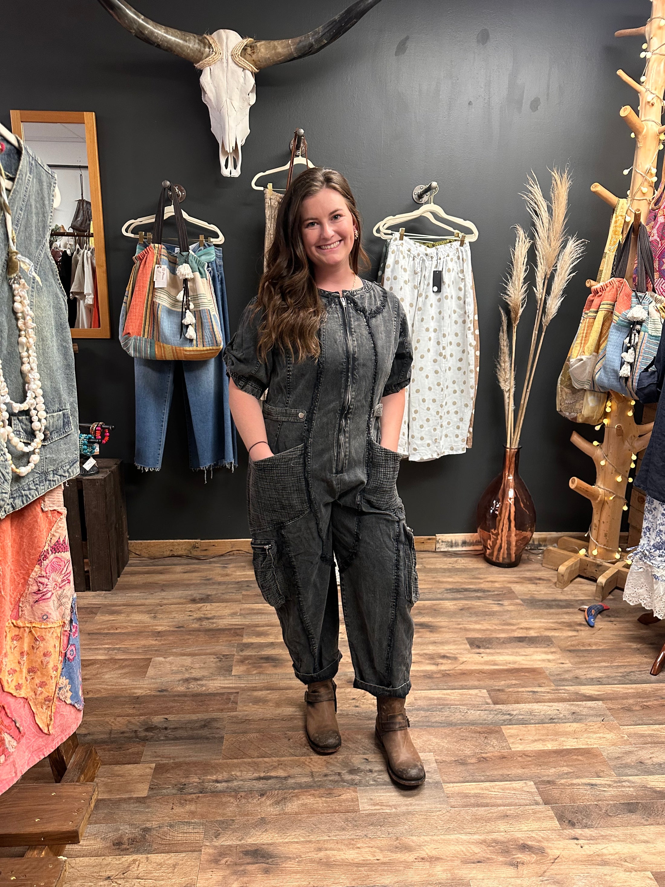 Utility Jumpsuit in Washed Black