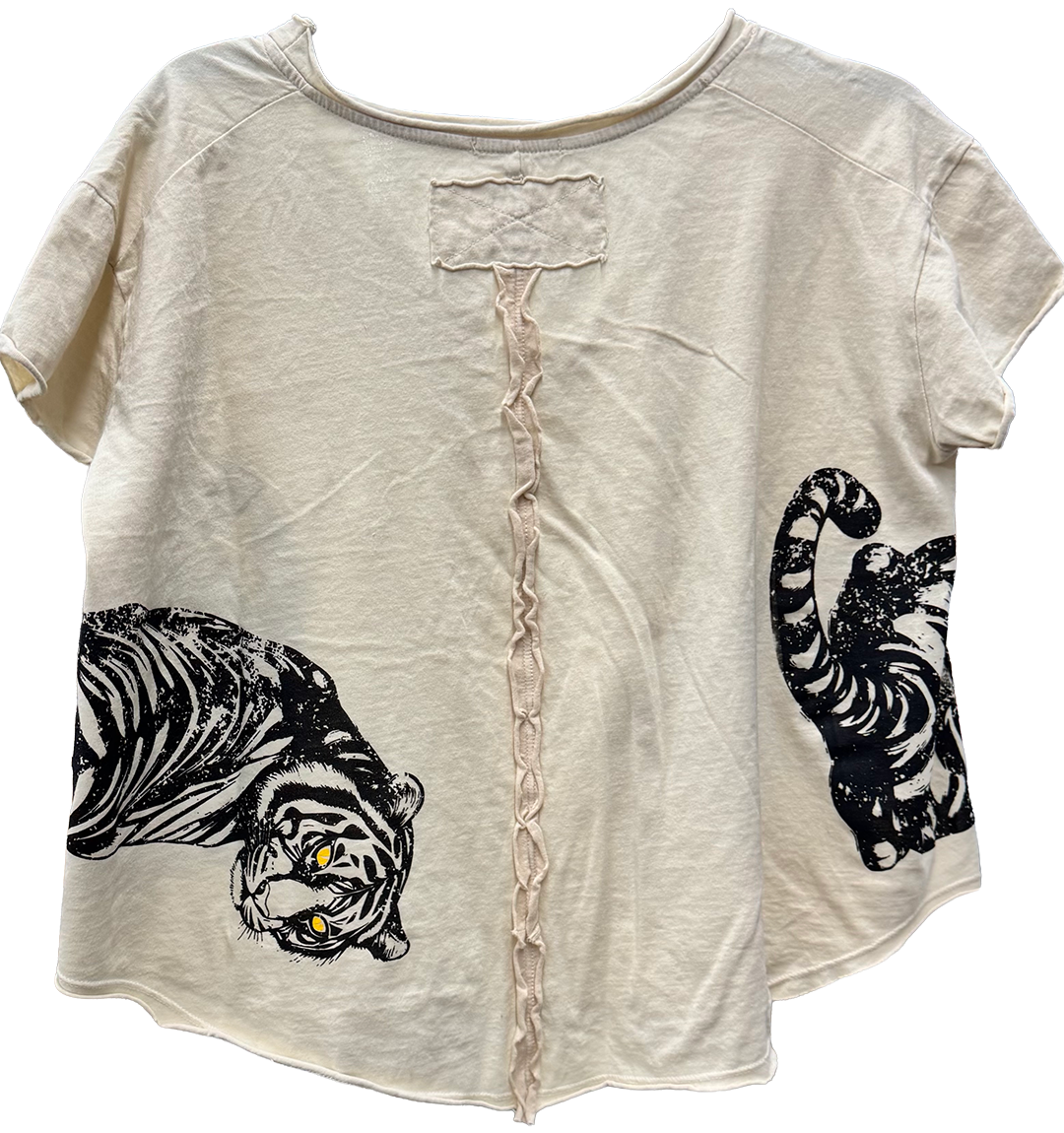 Vintage Style Tee with Tiger Graphic on Front and Back