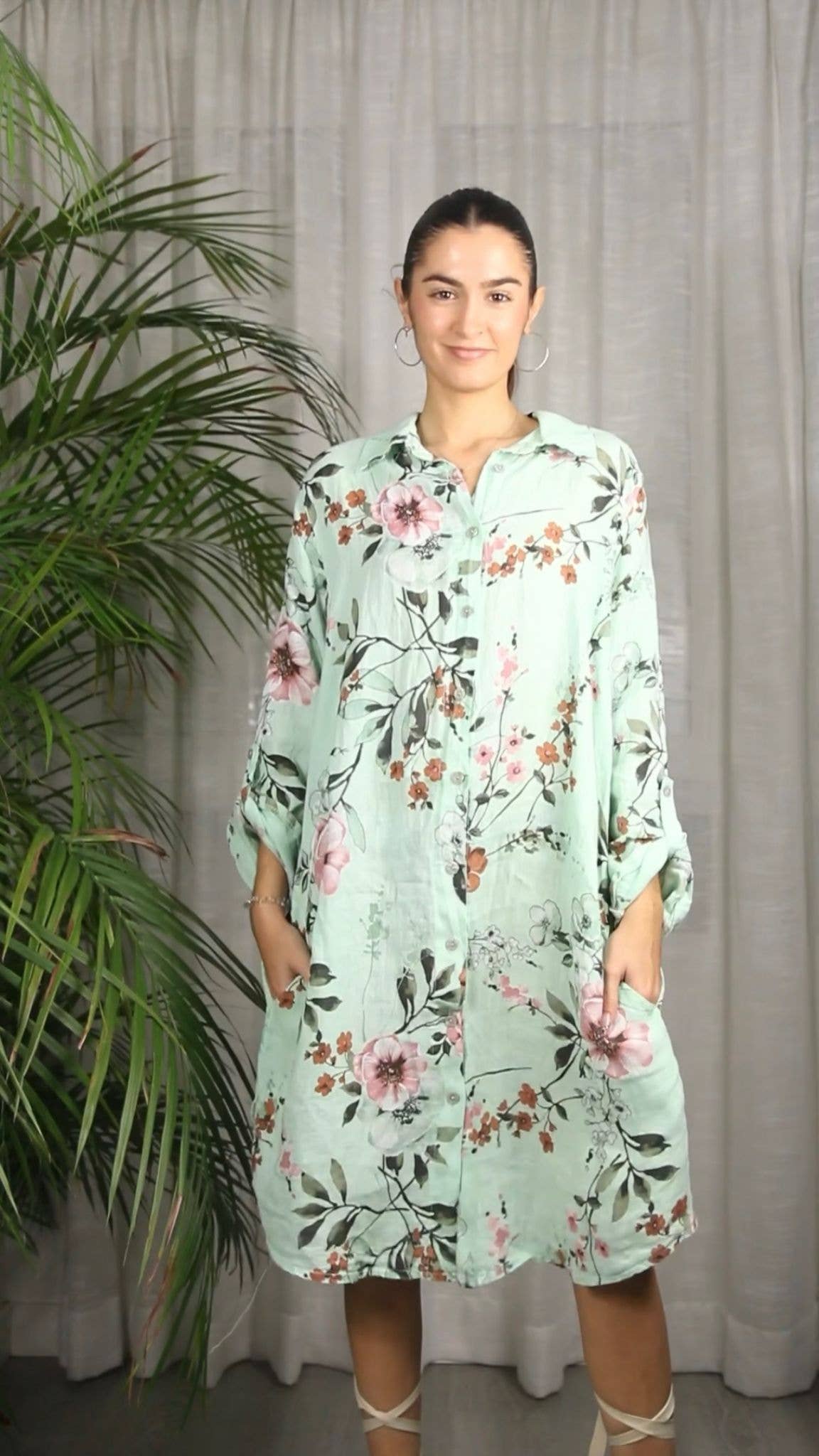 Ref-20272 SHORT PRINTED DRESS 100% LINEN