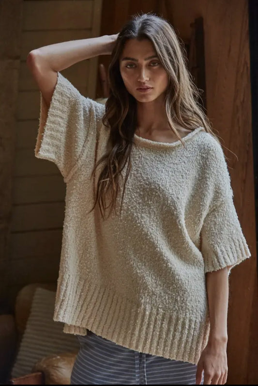 100% cotton knit cream sweater by by together 