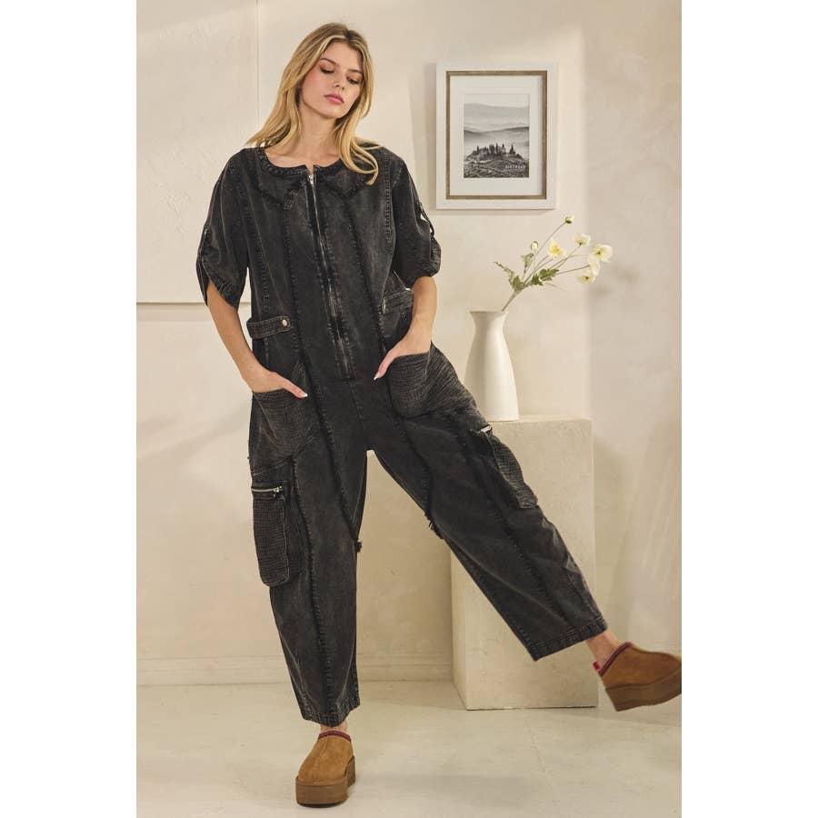 Utility Jumpsuit in Washed Black