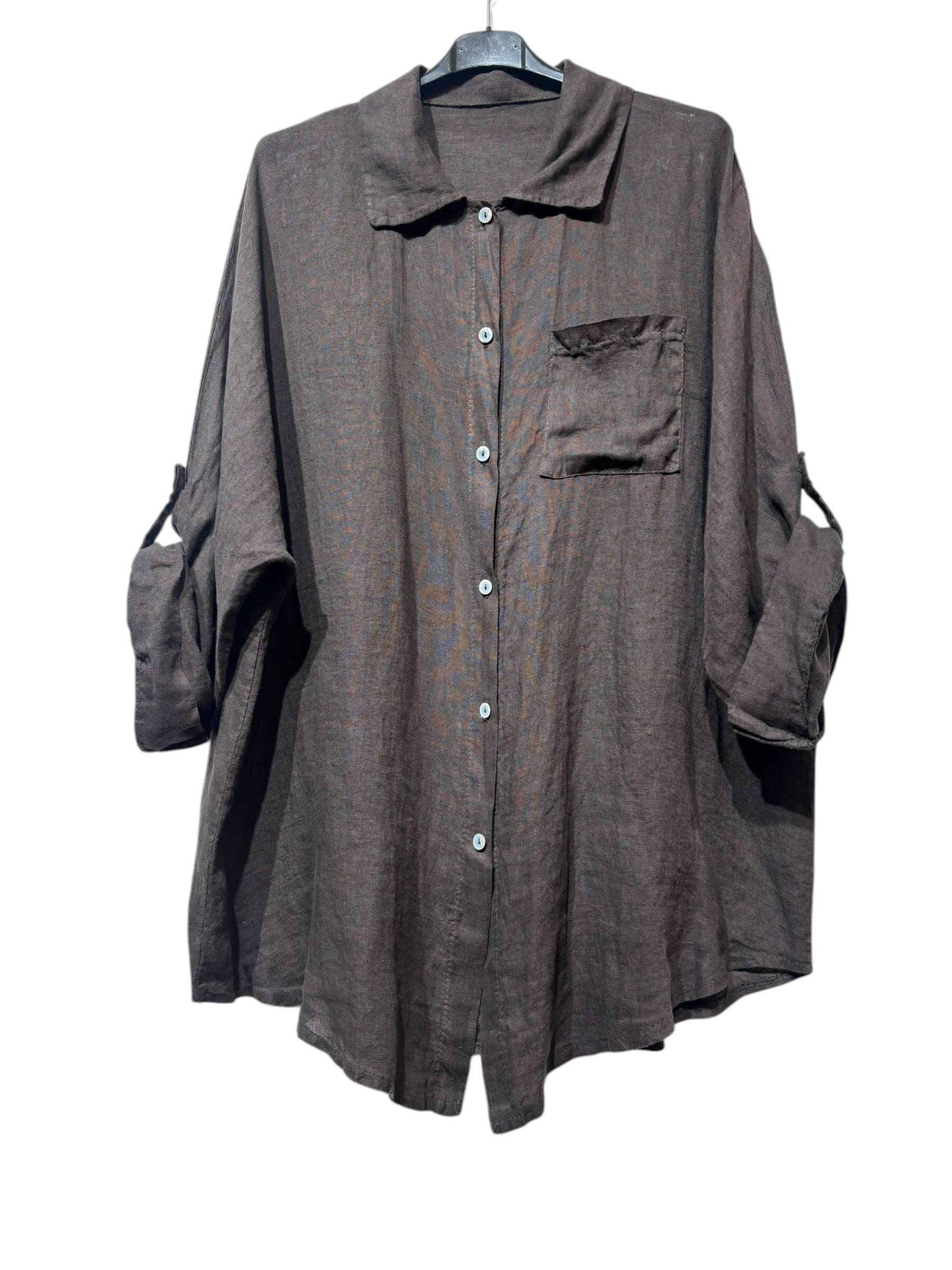 29122 LINEN OVERSIZED BLOUSE WITH CHEST POCKET