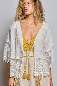 Load image into Gallery viewer, 1/2 Sleeve Lace Ruffle Trim Opening Solid Crochet Cardigan
