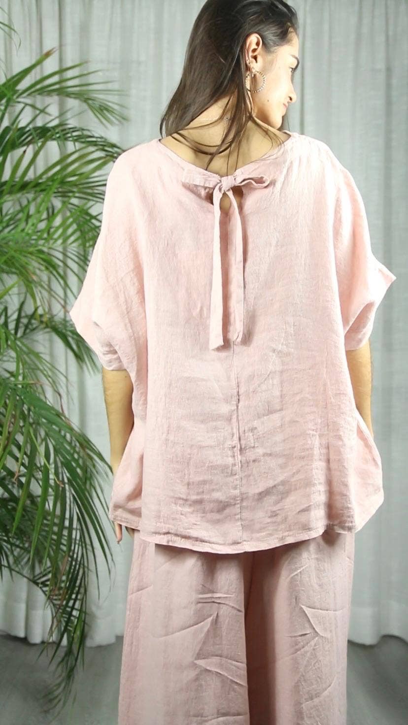 Ref-17831 BOW BLOUSE 100% LINEN