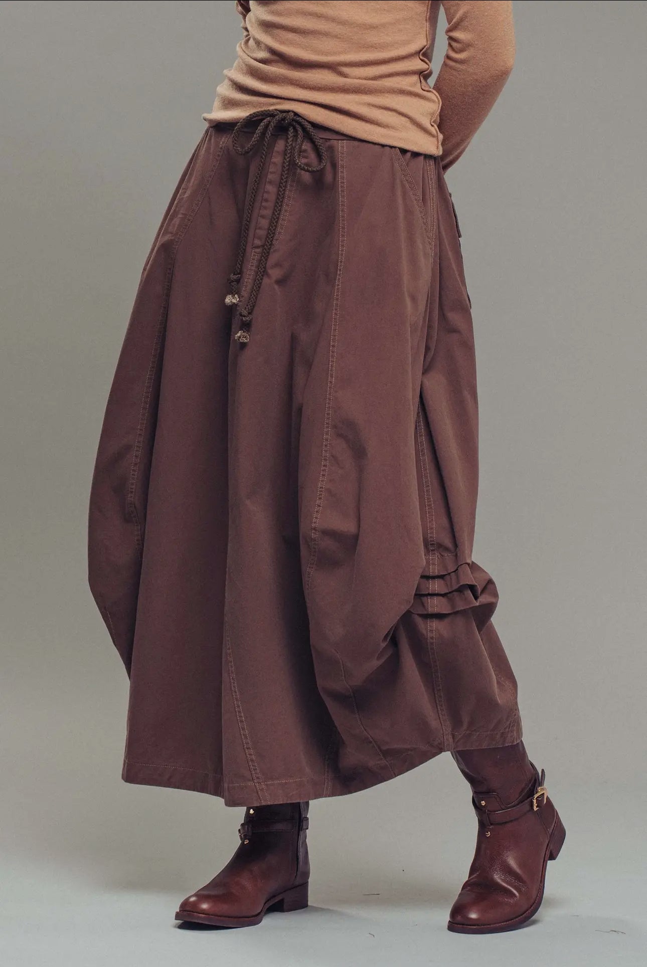 The Balloon Hem Cotton Skirt - Earthy Brown