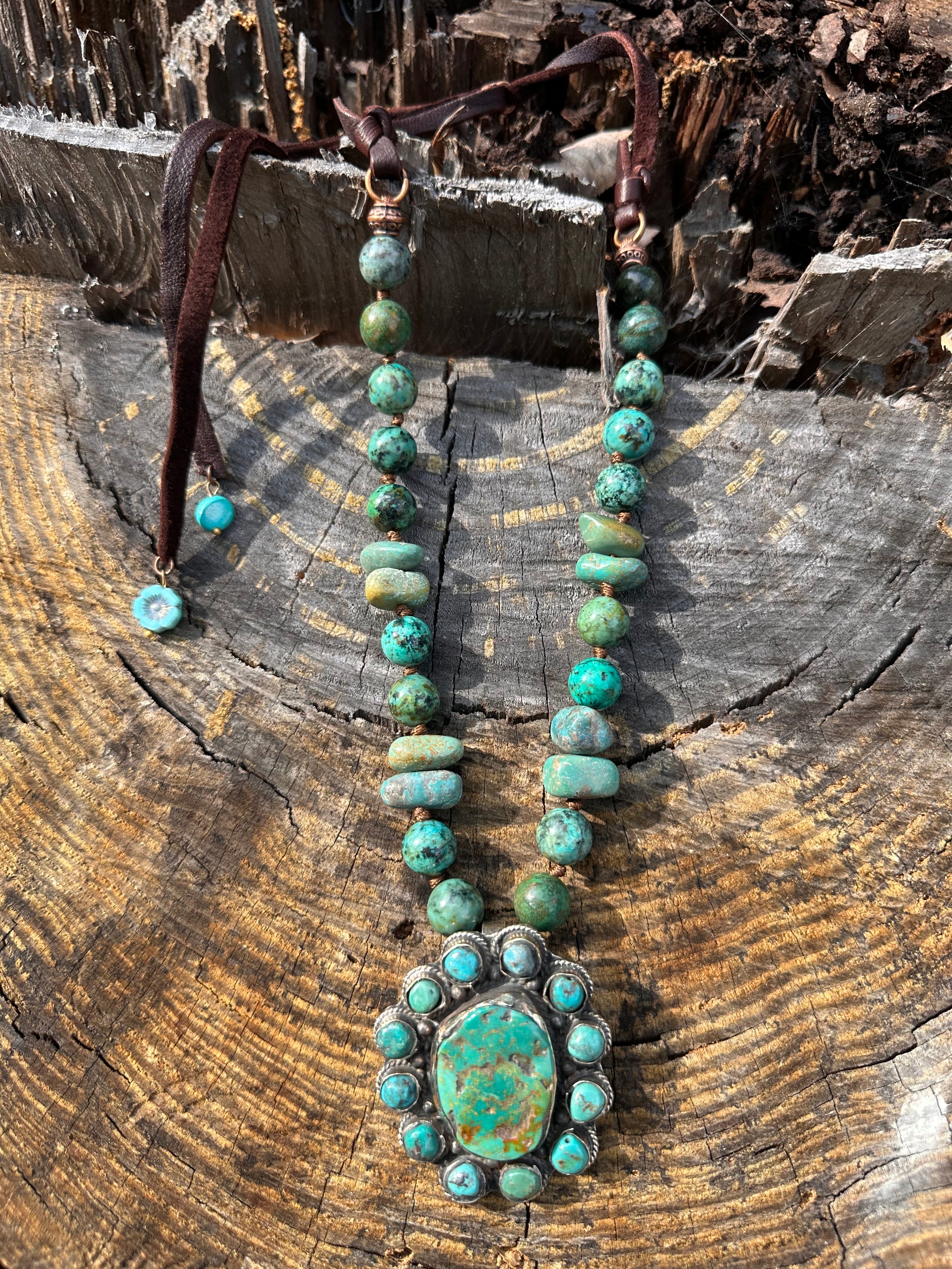 Turquoise Statement Necklace on Leather