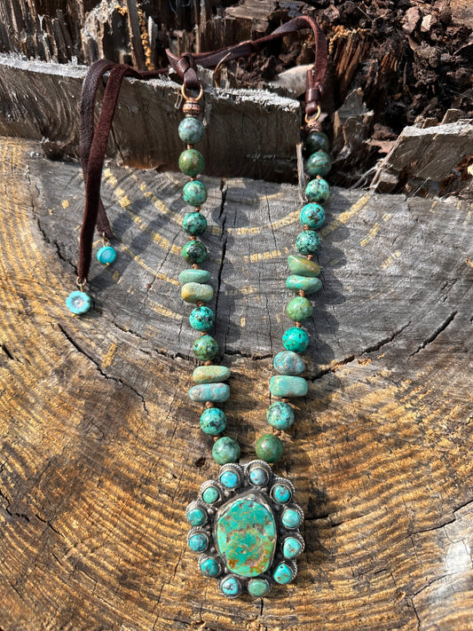 Turquoise Statement Necklace on Leather