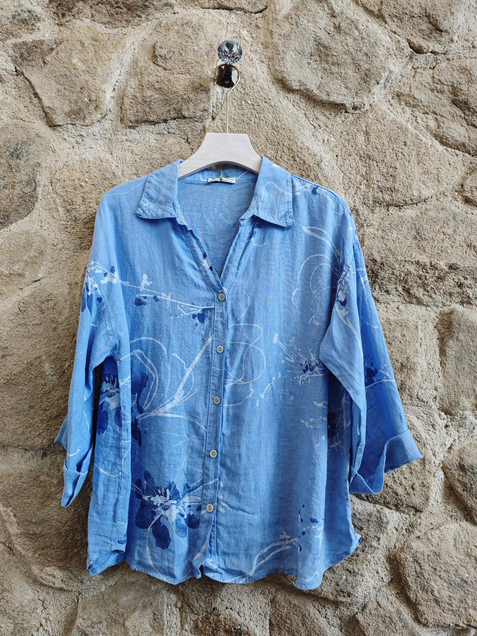 Ref-18255 PRINTED 100% LINEN SHIRT