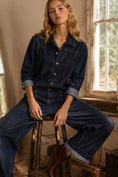 Load image into Gallery viewer, Button Down Relaxed Denim Jumpsuit in Dark Wash
