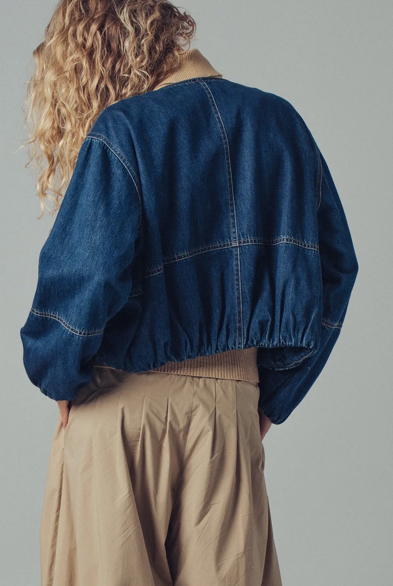 Chic Utility Zip-Up Denim Bomber Jacket