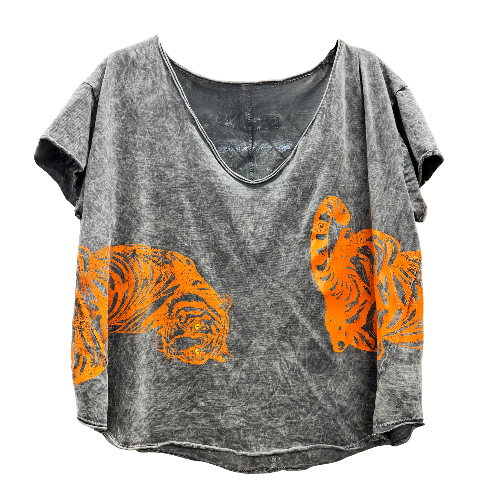 Vintage Style Tee with Tiger Graphic on Front and Back