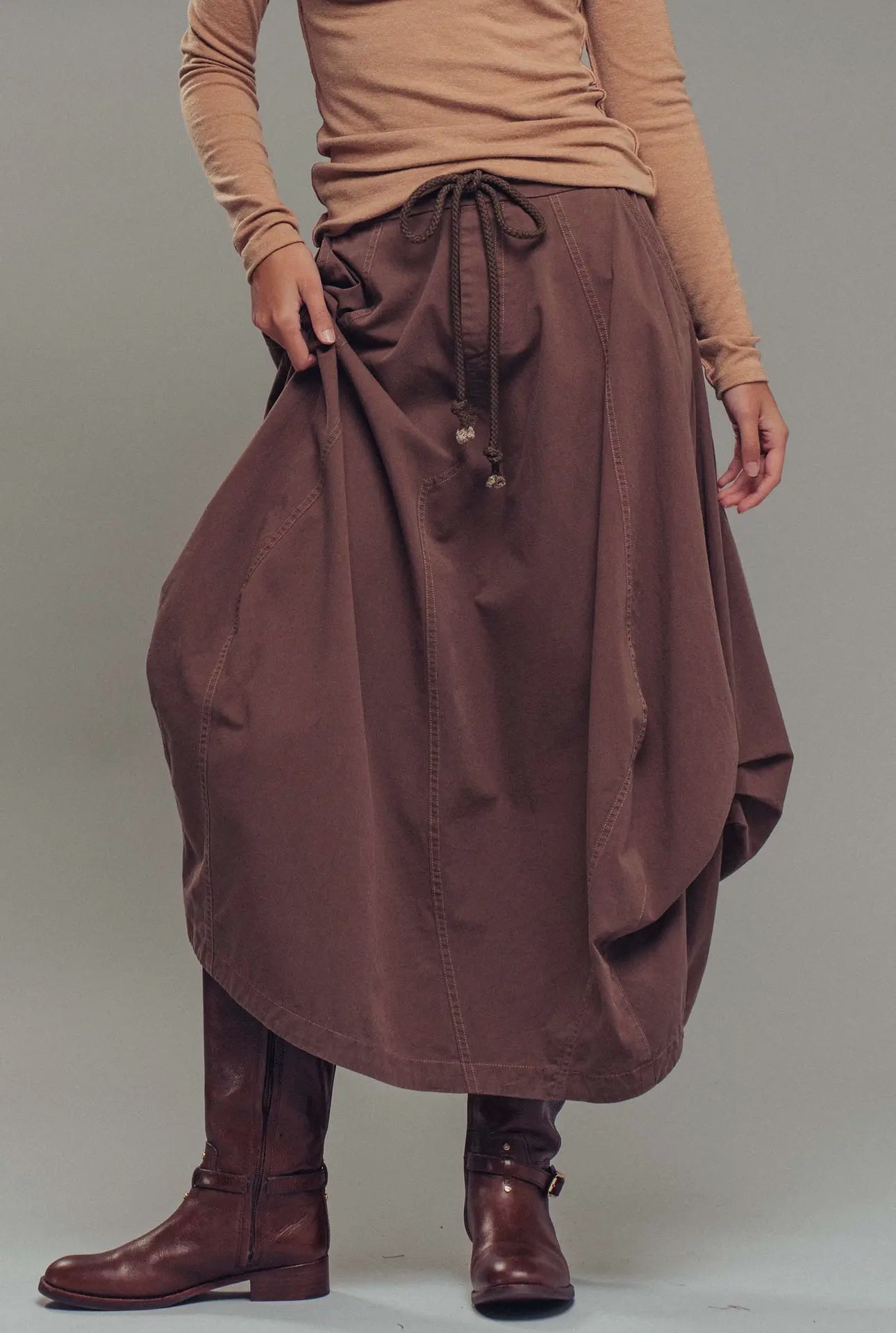 The Balloon Hem Cotton Skirt - Earthy Brown