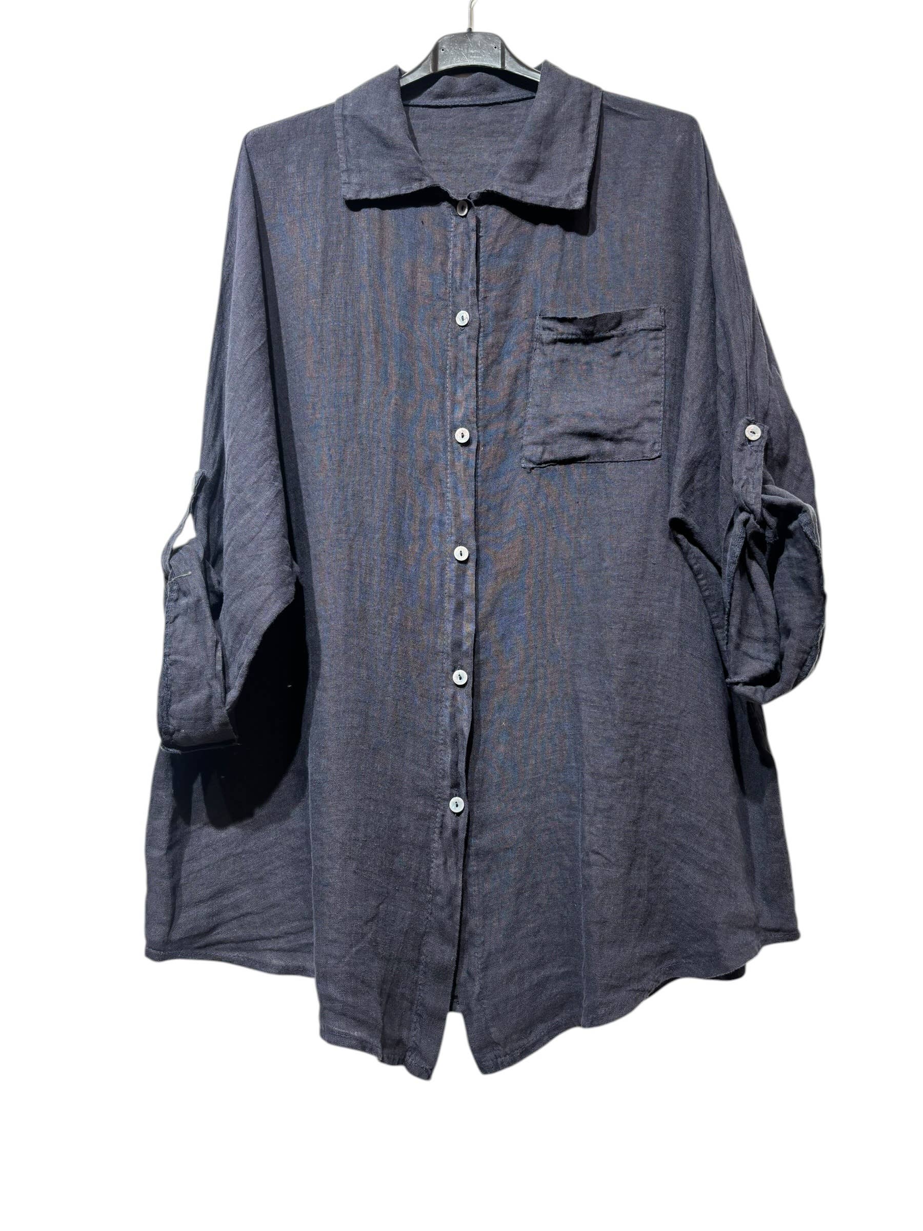 29122 LINEN OVERSIZED BLOUSE WITH CHEST POCKET