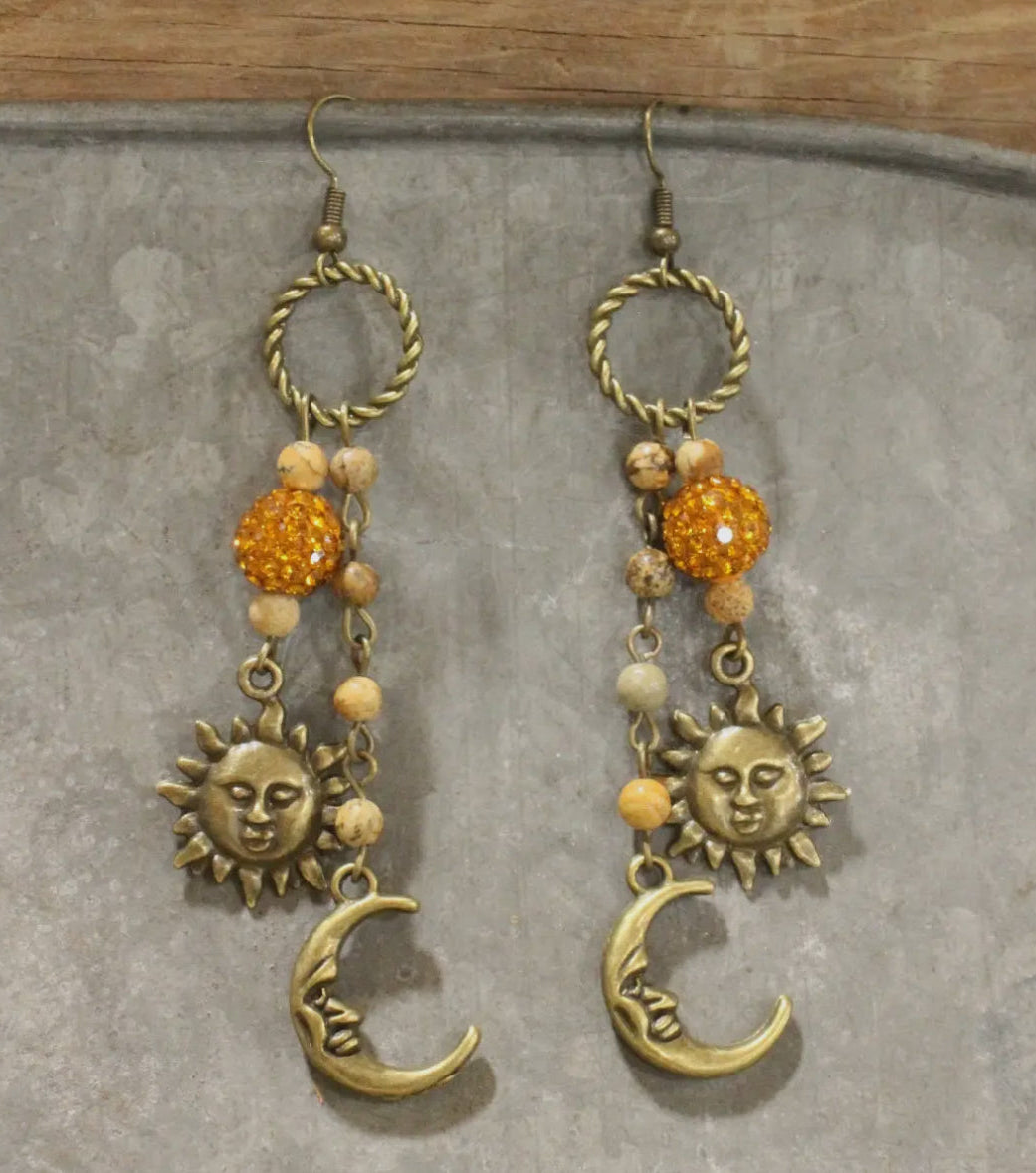 Sun + Moon Dangle Drop Earrings