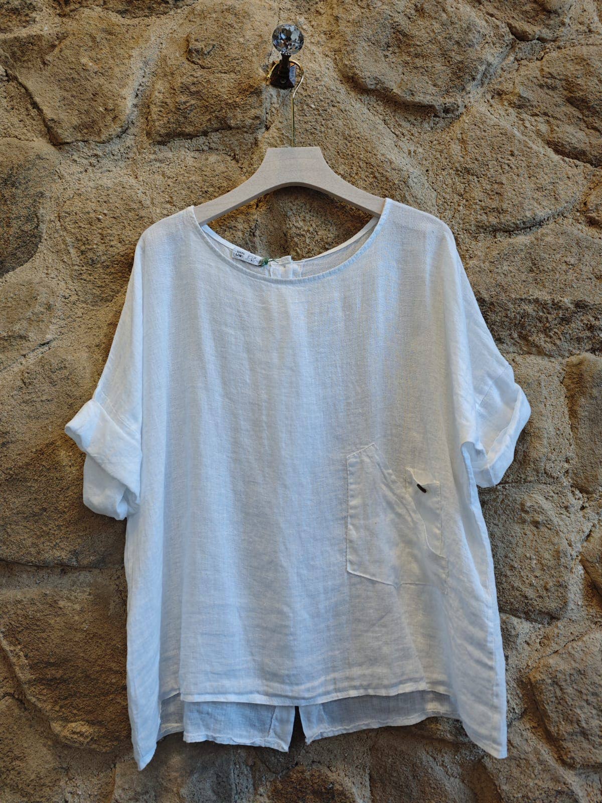 Ref-83773  100% LINEN   SIDE-TIE BLOUSE