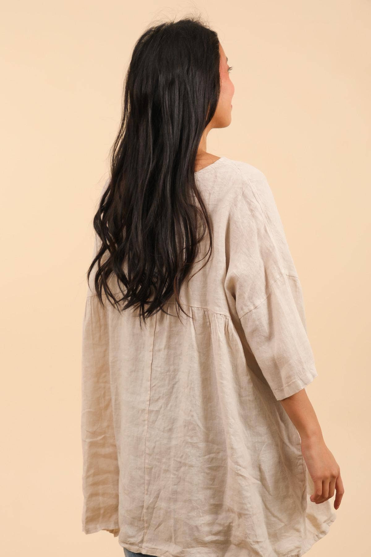 V-Neck Linen Tunic in Fuchsia