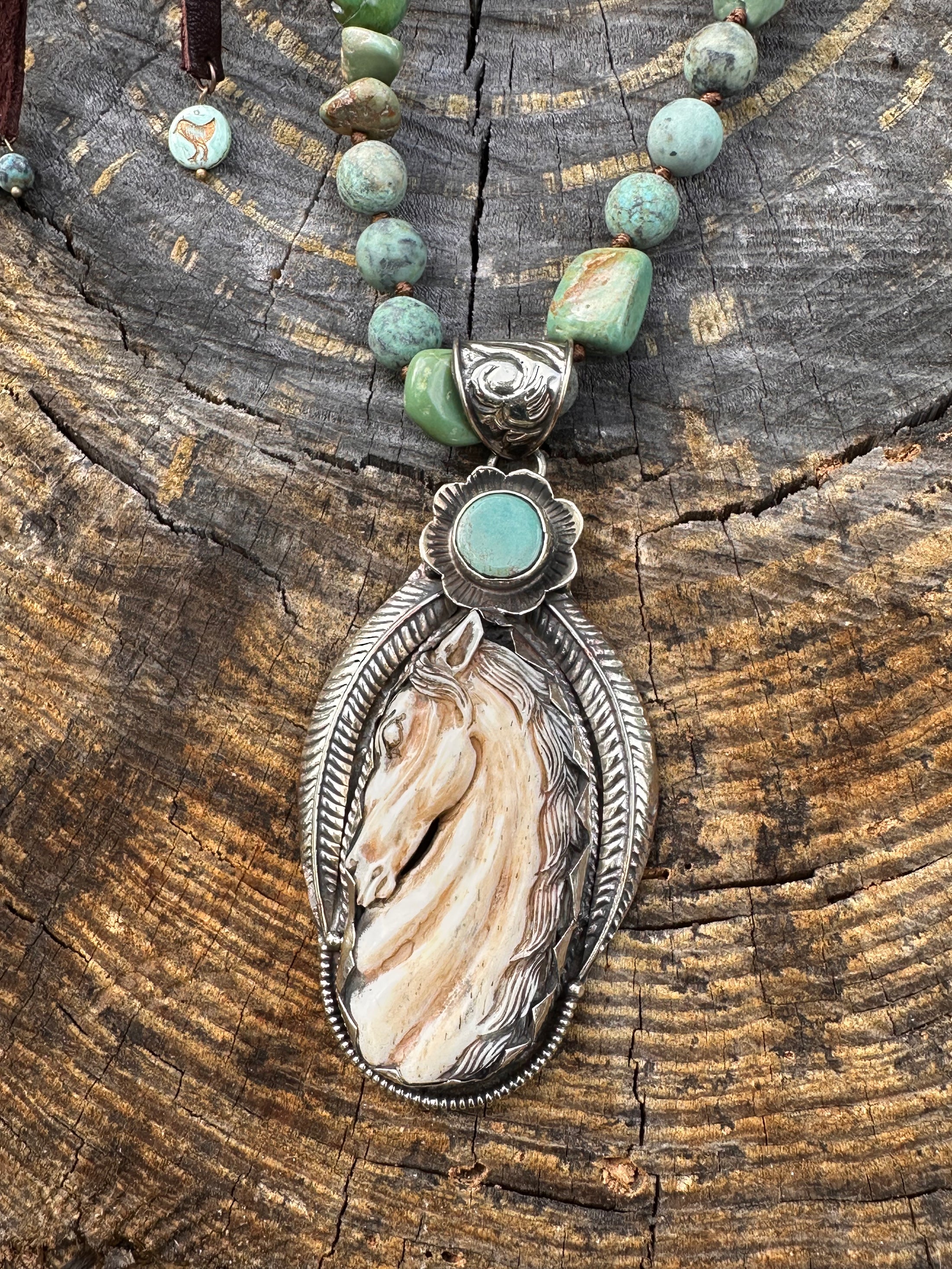 Hand Carved Bone Horse Statement Necklace