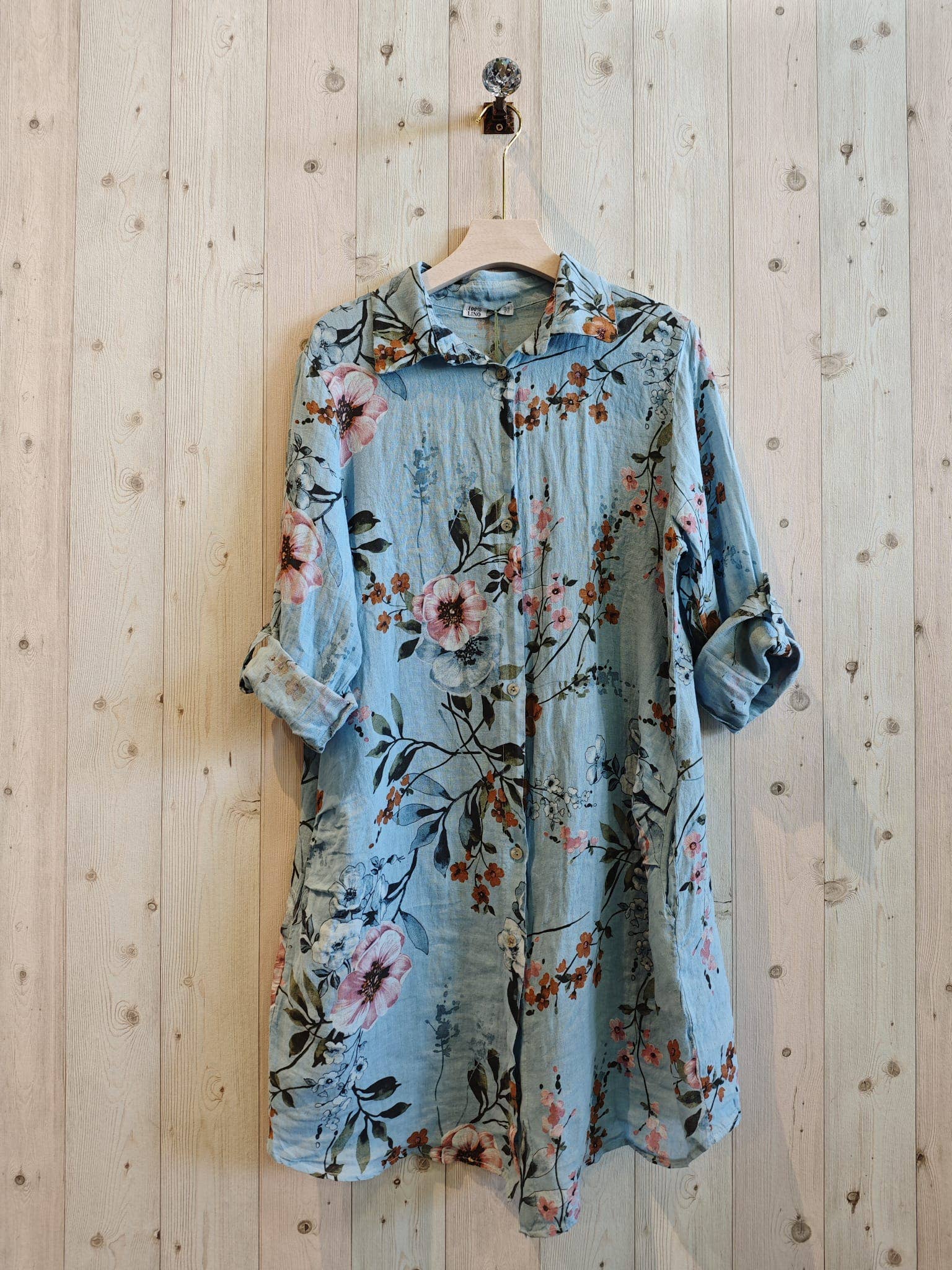 Ref-20272 SHORT PRINTED DRESS 100% LINEN