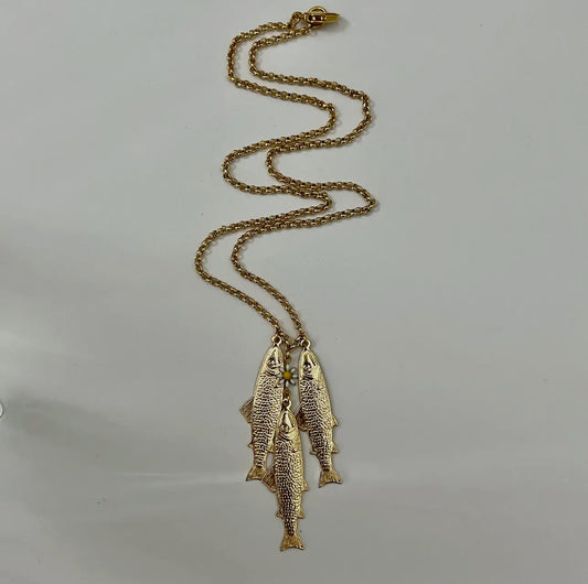 Three Fish Pendant Necklace – Gold Plated