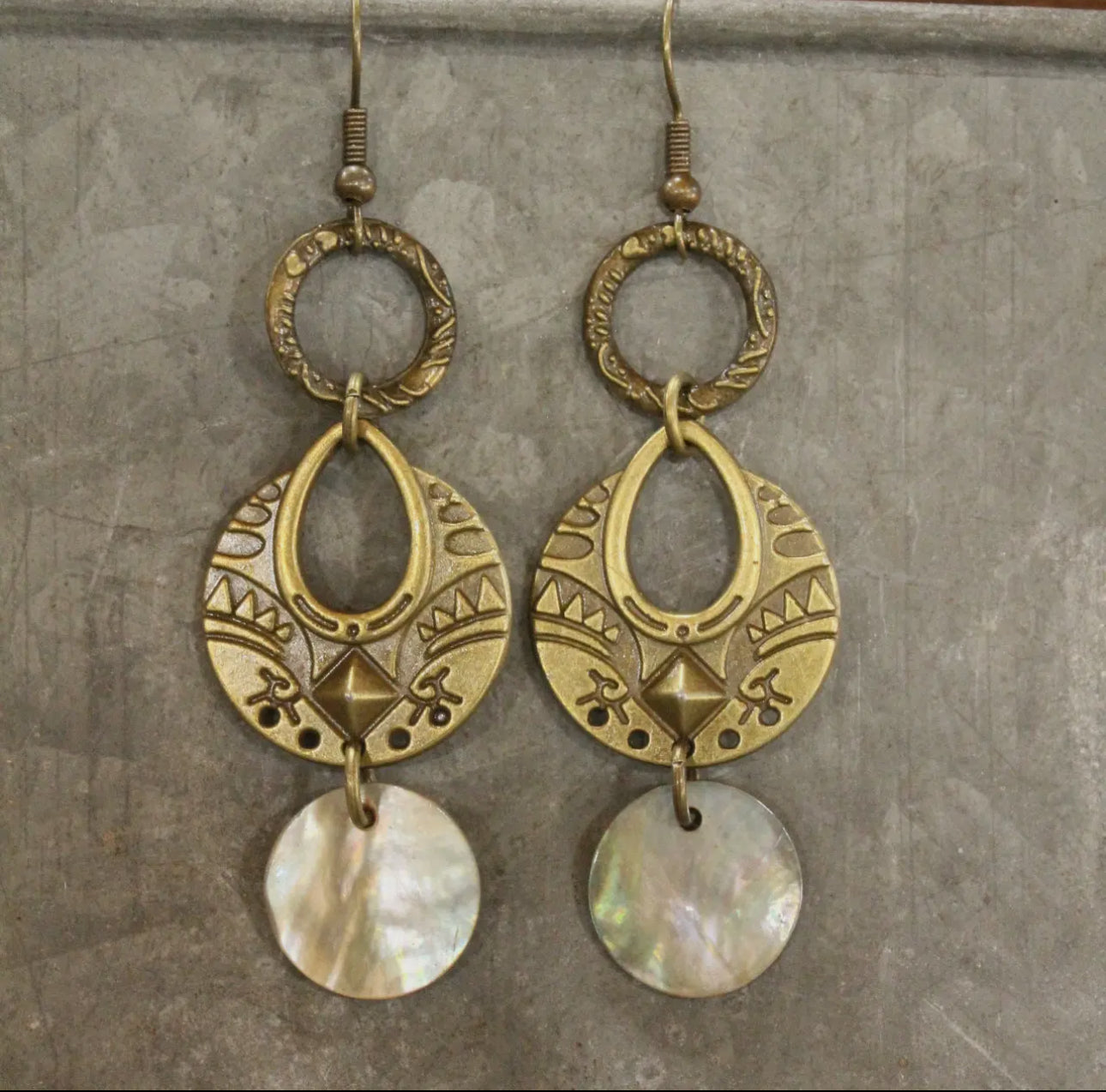 Bronze Ethnic Pendent + Czech Glass Drop Earrings