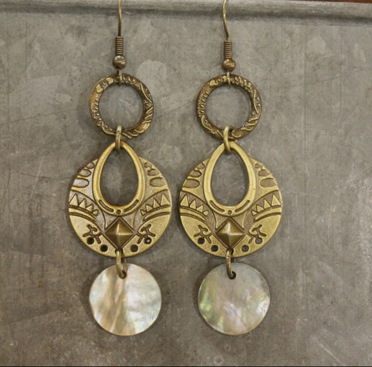 Bronze Ethnic Pendent + Czech Glass Drop Earrings