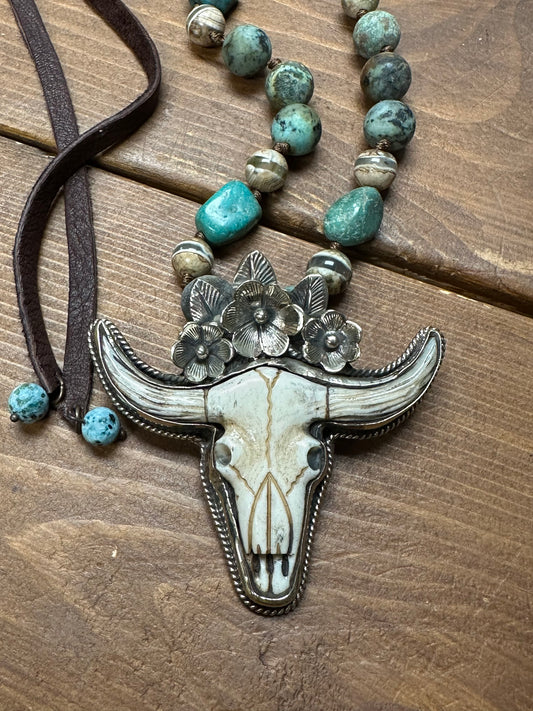 Hand-Carved Buffalo Skull Necklace