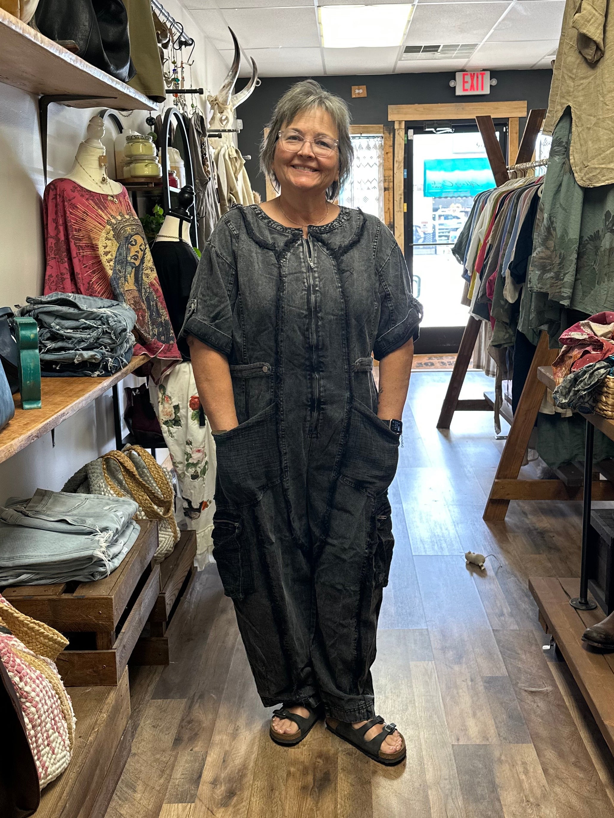 Utility Jumpsuit in Washed Black