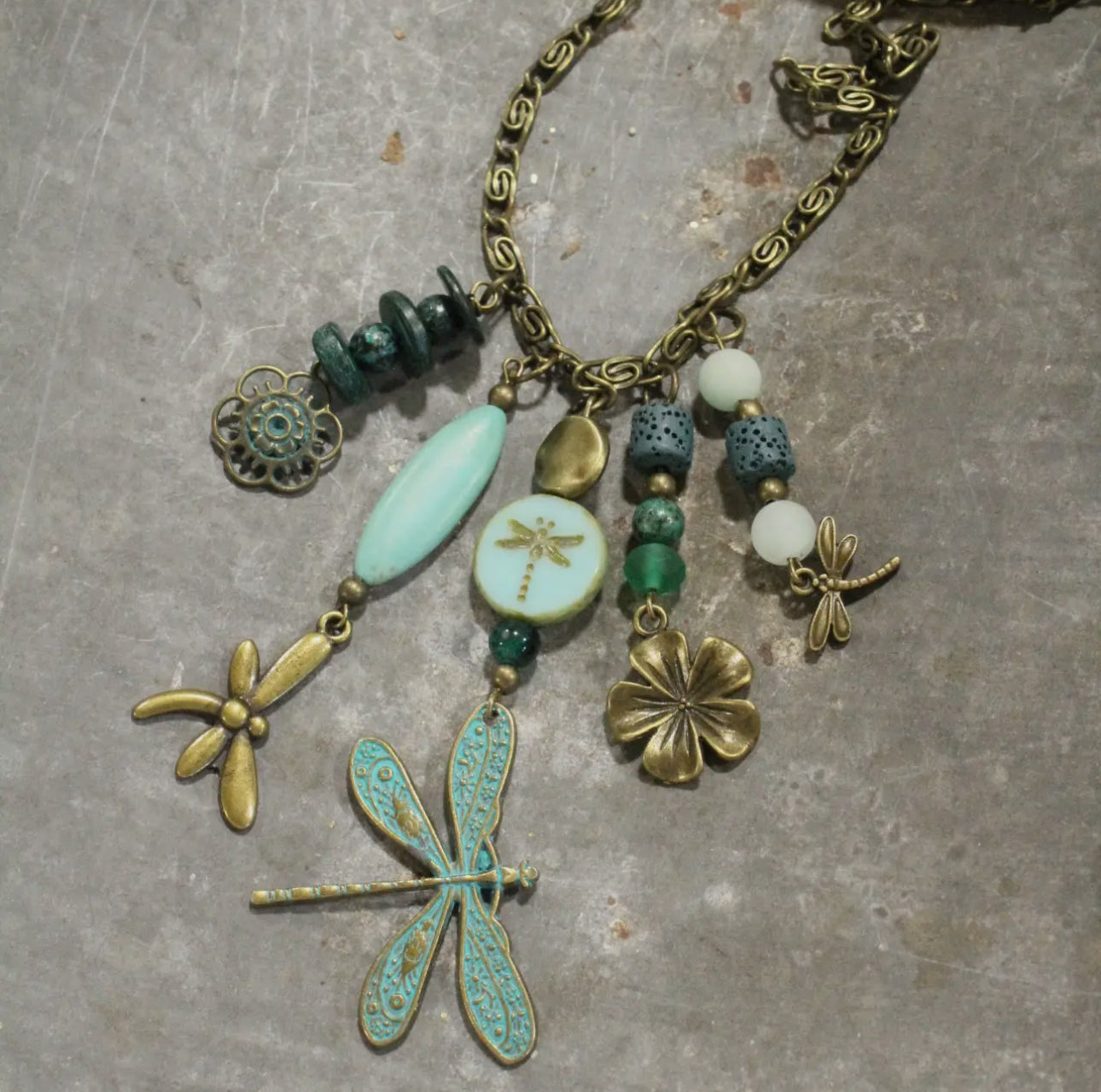 New Beginnings Dragonfly and Bronze Charmer Necklace