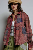 Load image into Gallery viewer, Vintage Wash Plaid Patchwork Long Sleeve Top

