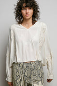 Load image into Gallery viewer, V-neck Long Sleeve Floral Embroidered Cotton Woven Top
