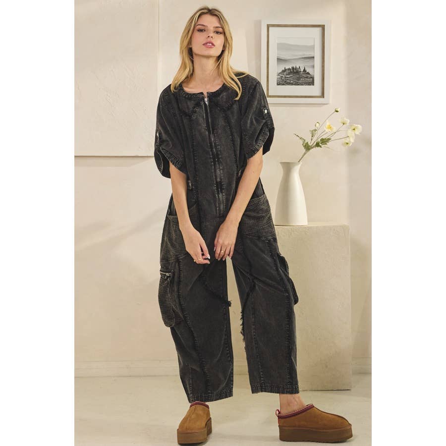 Utility Jumpsuit in Washed Black