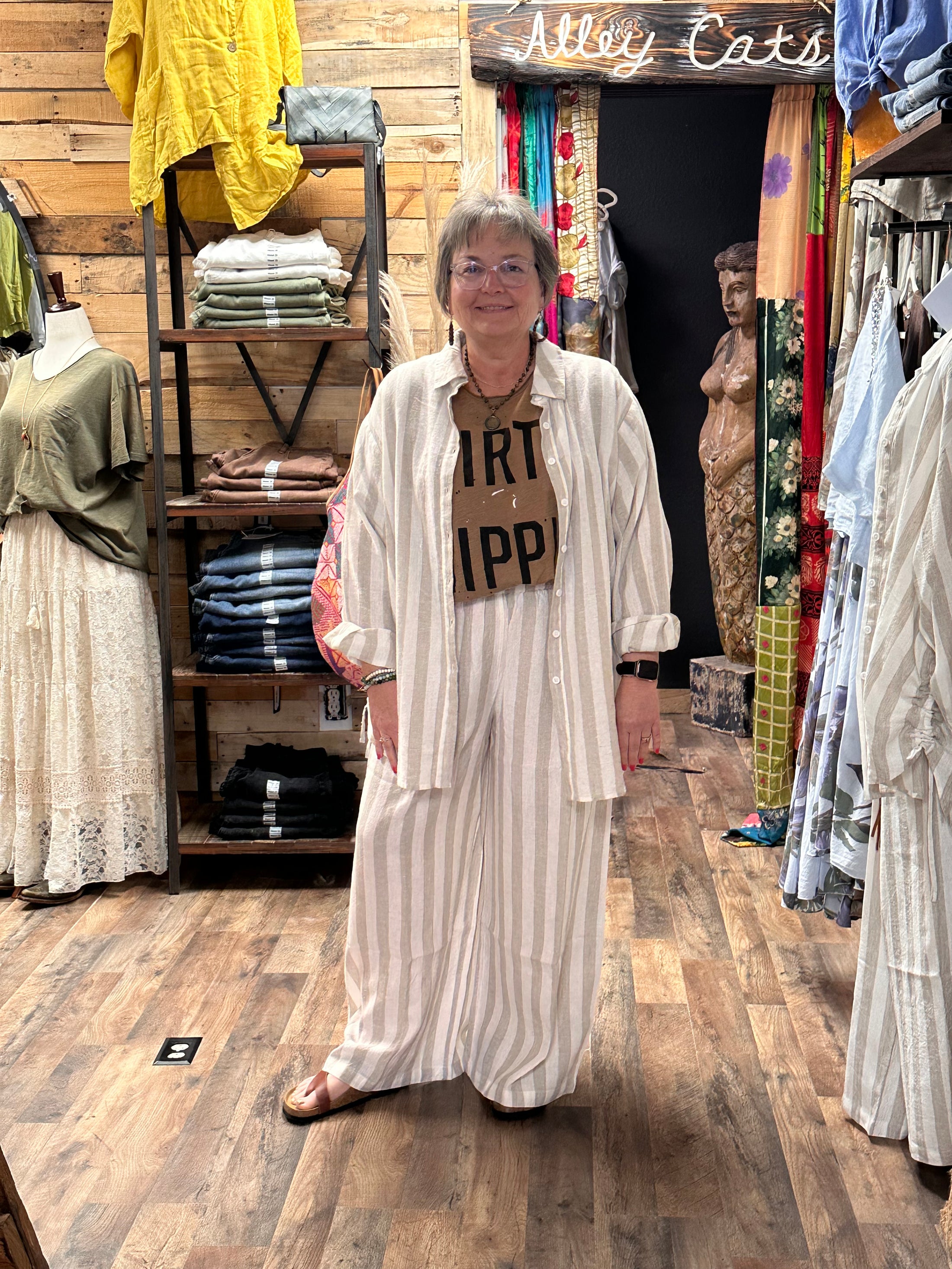 POL Striped Linen Top