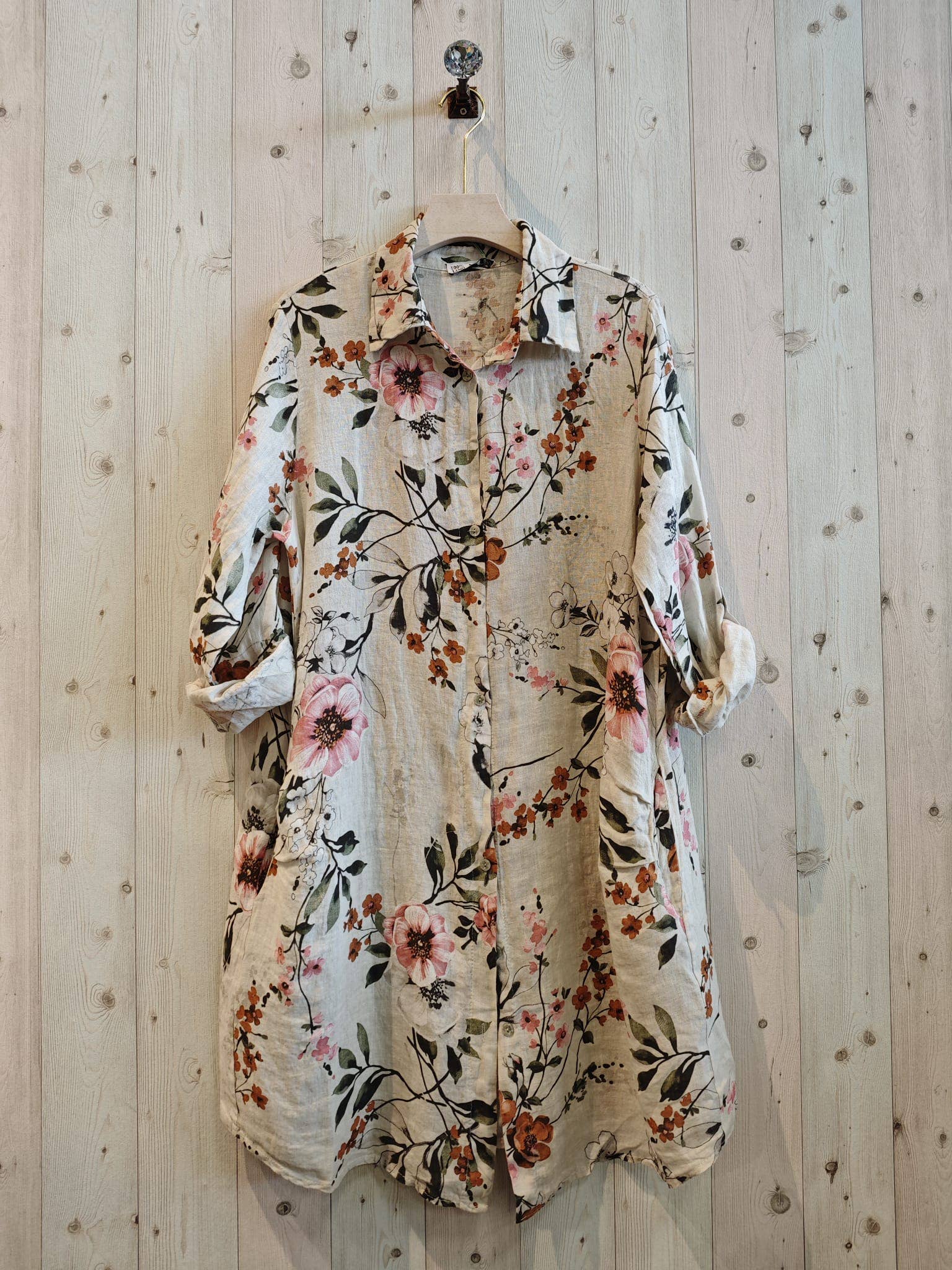 Ref-20272 SHORT PRINTED DRESS 100% LINEN