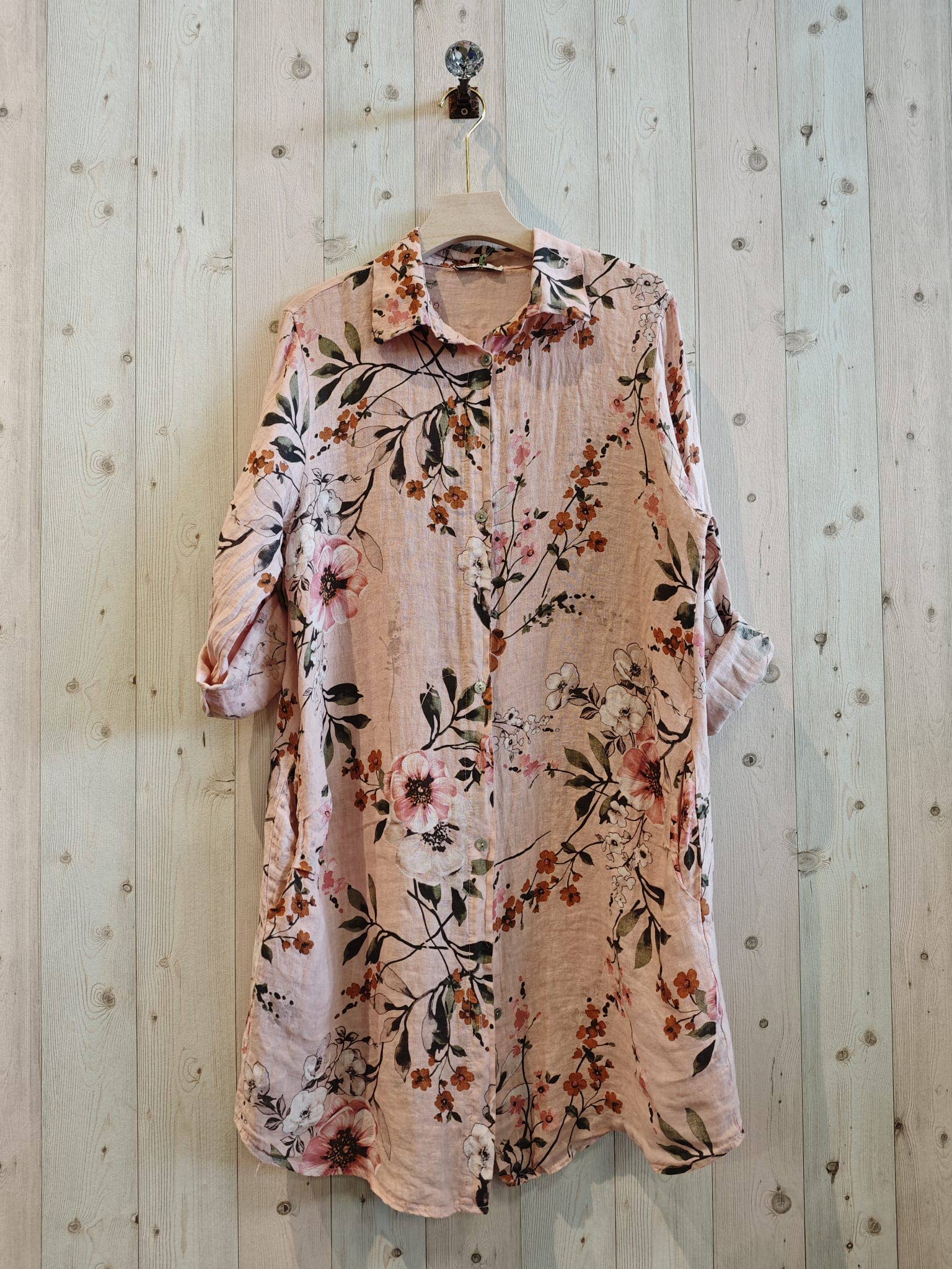 Ref-20272 SHORT PRINTED DRESS 100% LINEN