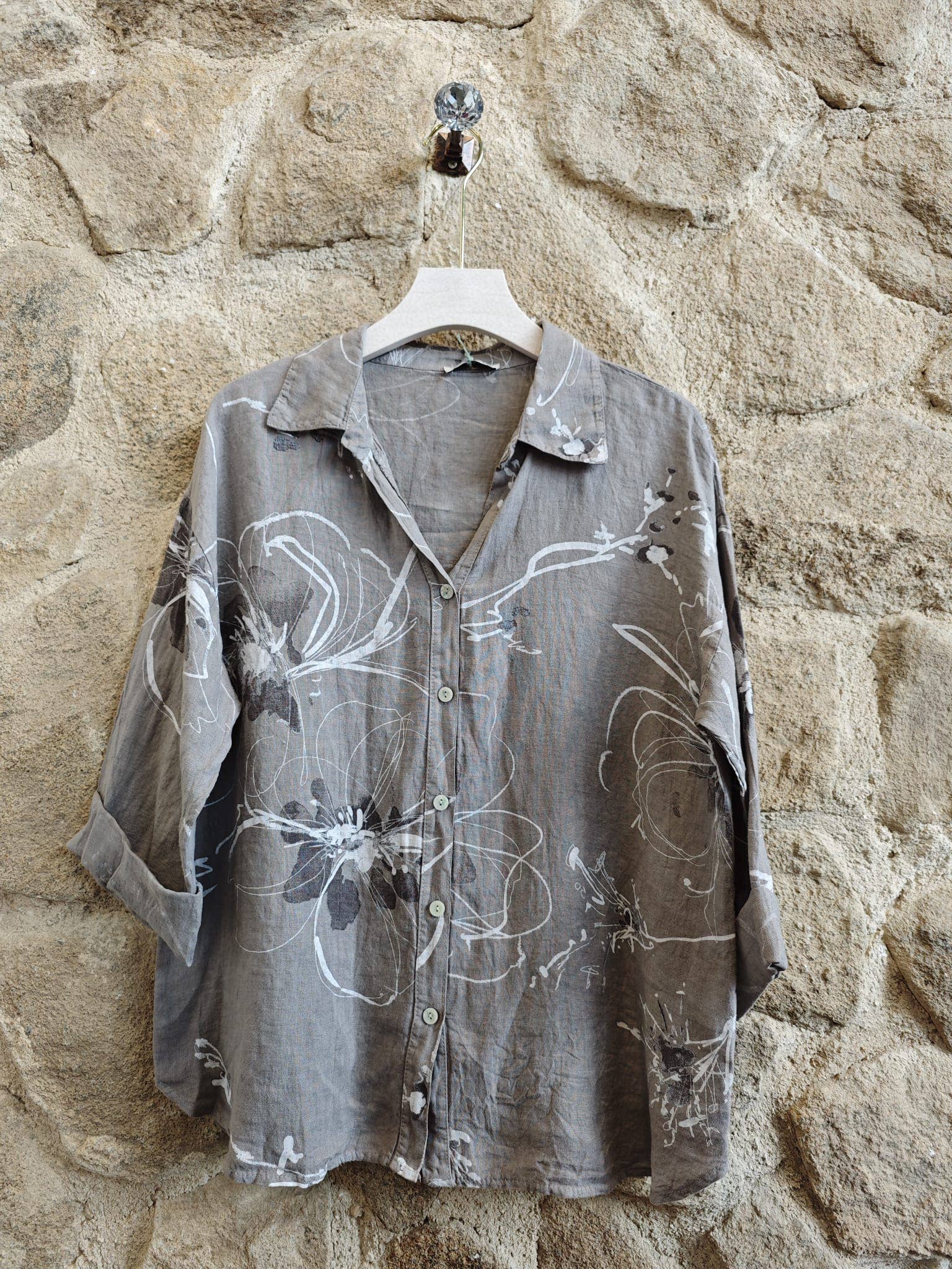 Ref-18255 PRINTED 100% LINEN SHIRT