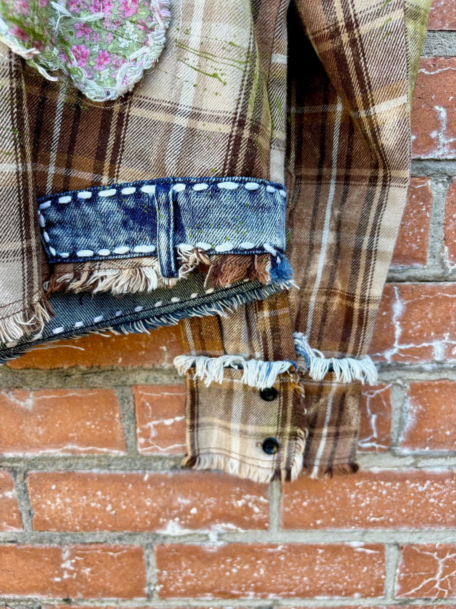 Sagebrush Flannel by Jaded Gypsy – Patchwork Boho Button-Up in Taupe