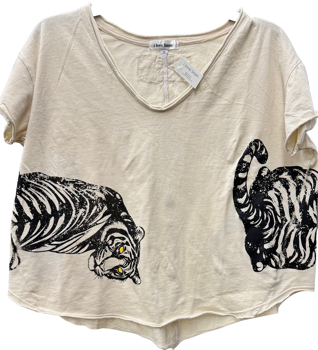 Vintage Style Tee with Tiger Graphic on Front and Back