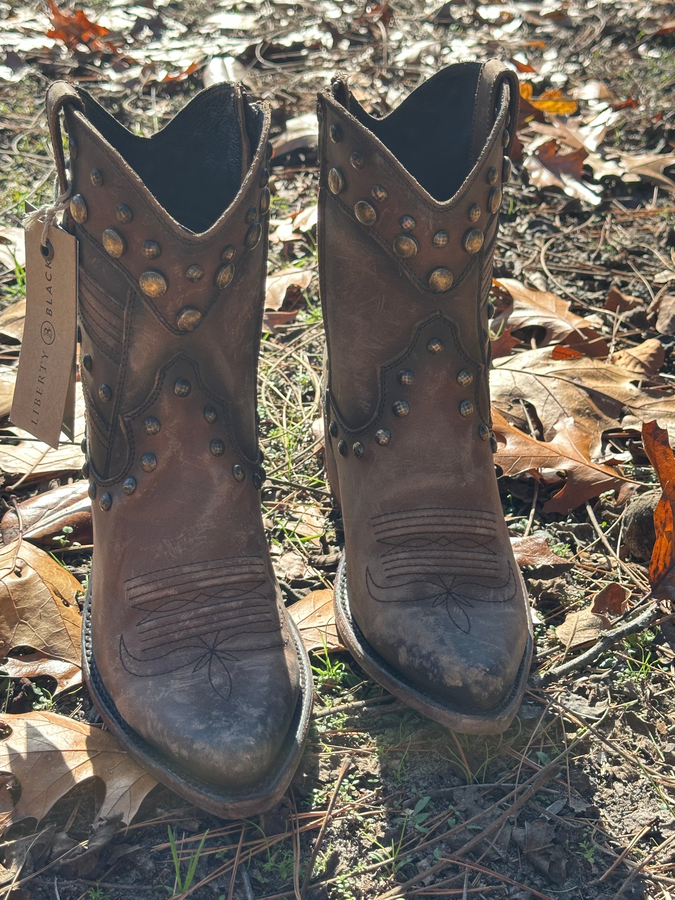 Liberty Black Studded Leather Ankle Boots