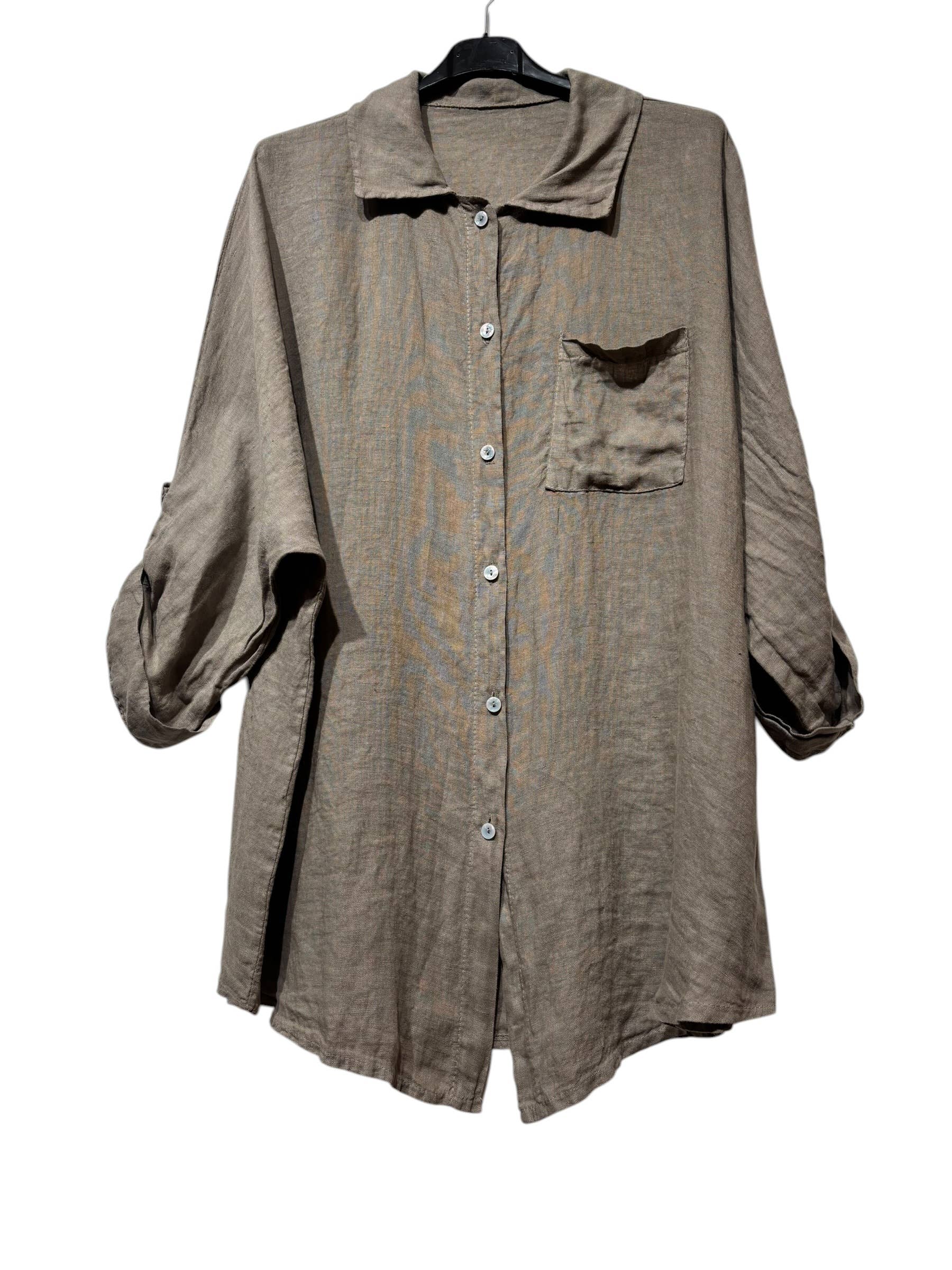 29122 LINEN OVERSIZED BLOUSE WITH CHEST POCKET
