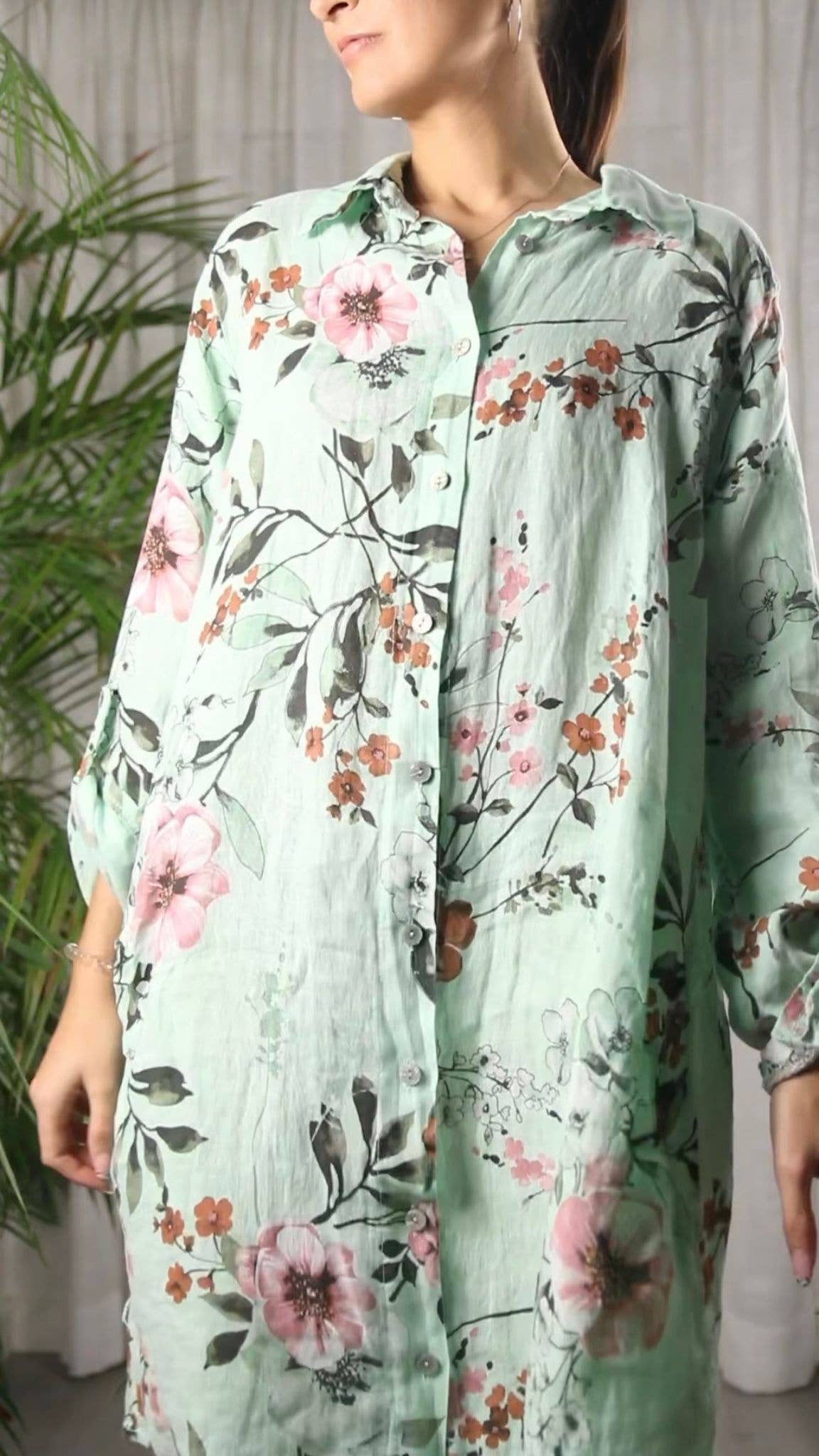 Ref-20272 SHORT PRINTED DRESS 100% LINEN