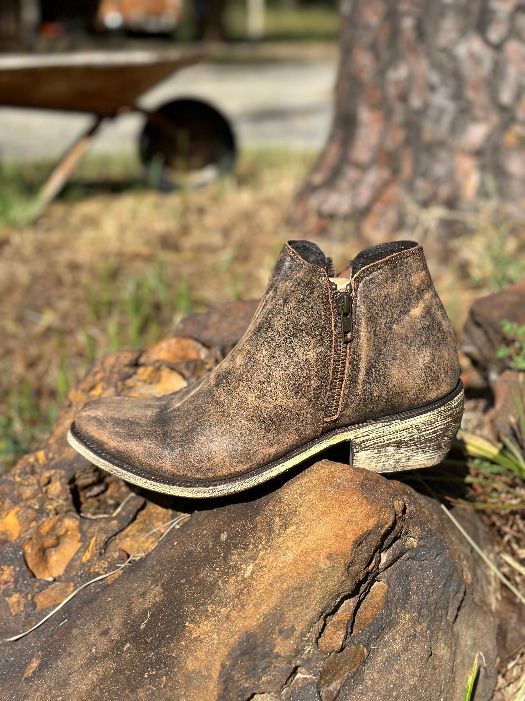 Liberty Black Ankle Boot in Distressed Brown