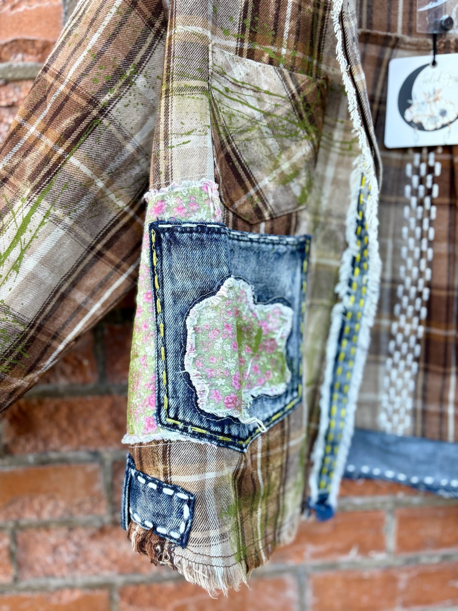 Sagebrush Flannel by Jaded Gypsy – Patchwork Boho Button-Up in Taupe