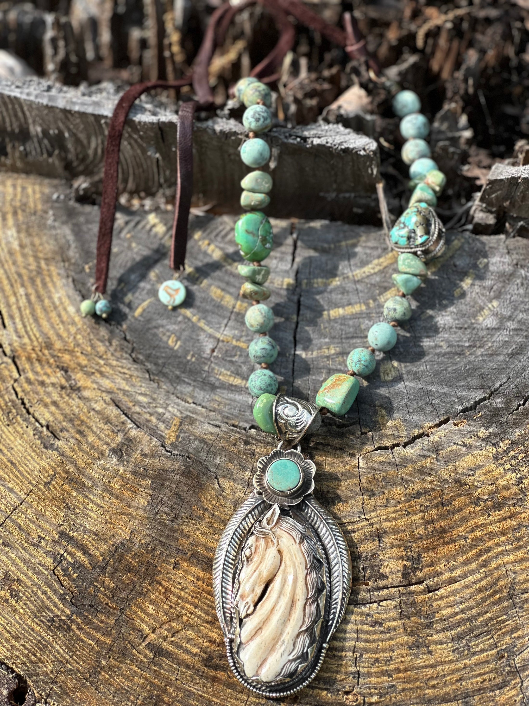 Hand Carved Bone Horse Statement Necklace