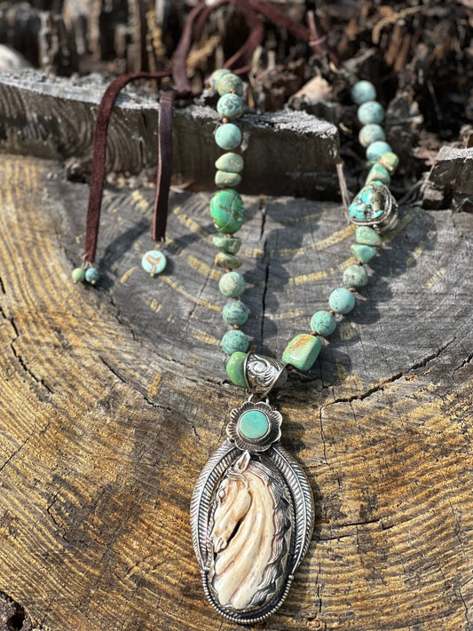 Hand Carved Bone Horse Statement Necklace