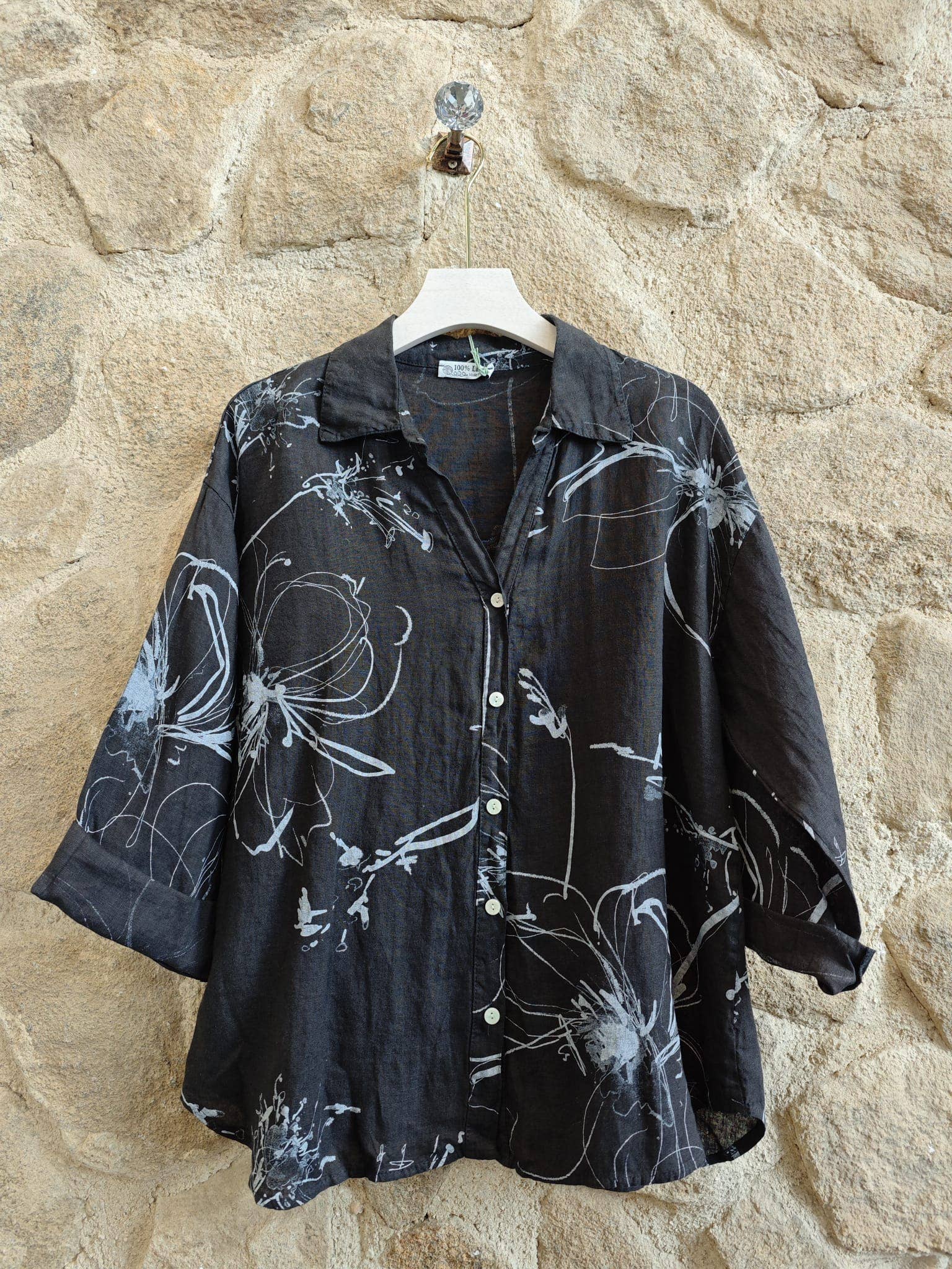 Ref-18255 PRINTED 100% LINEN SHIRT