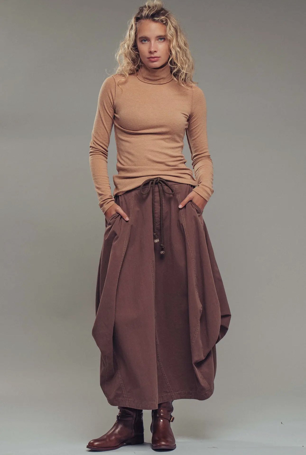 The Balloon Hem Cotton Skirt - Earthy Brown