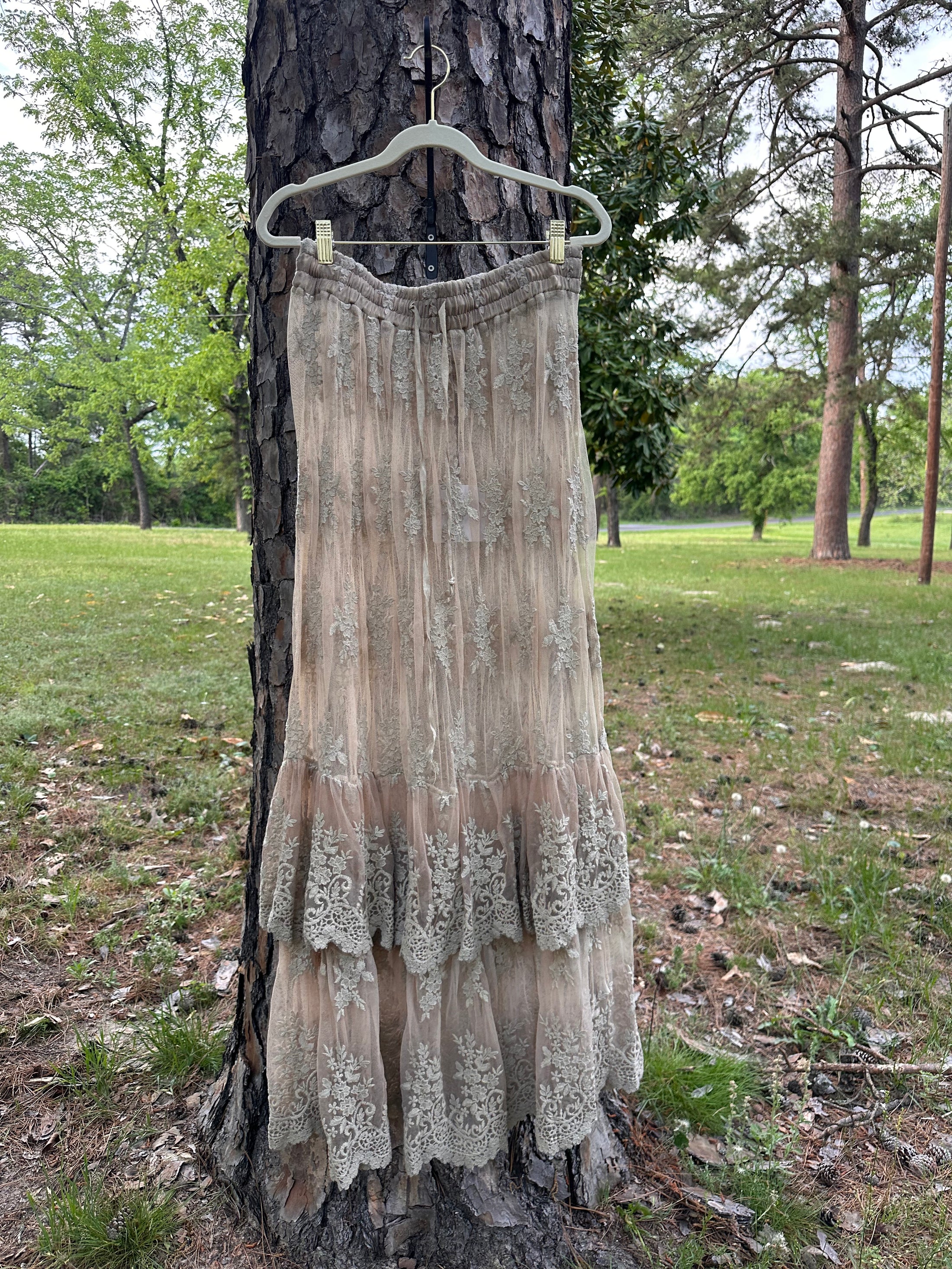Jaded Gypsy Whispered Skies Lace Skirt - Oatmeal